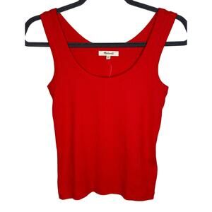 Madewell NWT NW197 (Re)generative Cotton Ribbed Scoopneck Tank Festival Red XS